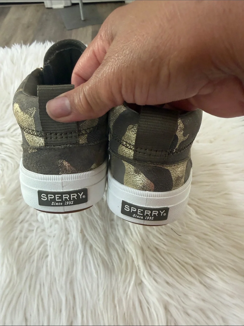 Sperry Camouflage Gold and Olive Slip-On Flats Size 7.5 NWOT